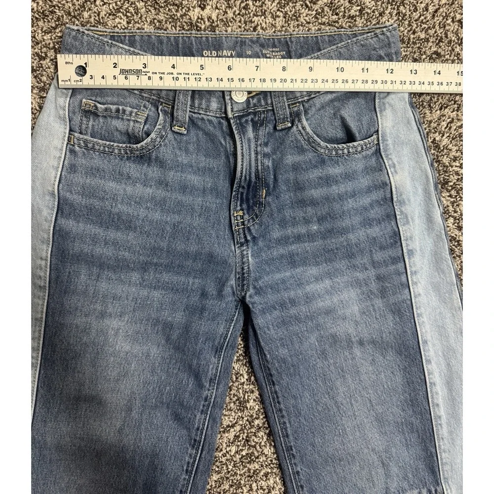 Old Navy High-Rise Super Baggy Wide Leg Jeans Girls 10‎ Two Tone Blue Raw Edge